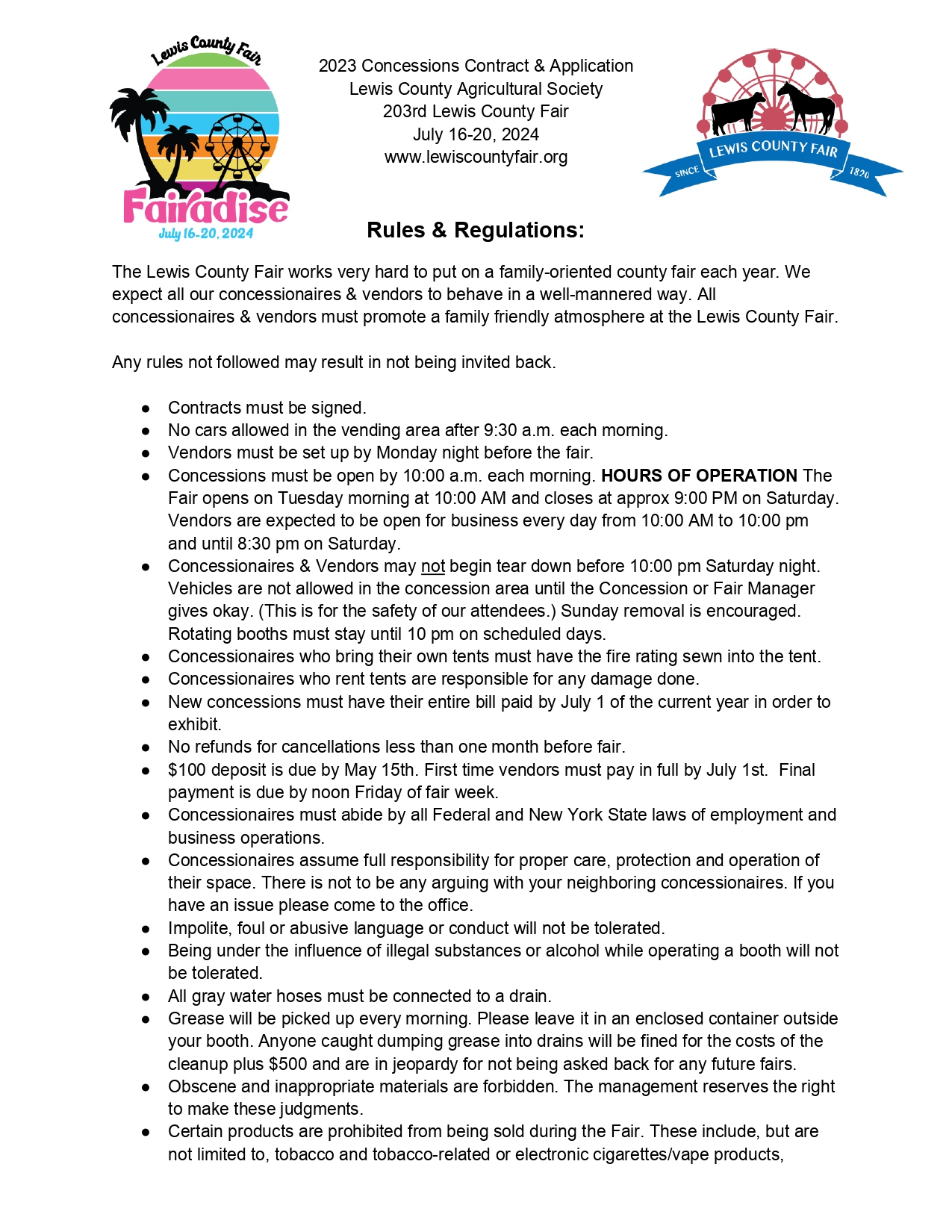 Vendor Rules & Regulations Lewis County Fair